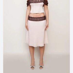 Guizio Ruched Chiffon Lace Midi Skirt In Ballet Slipper Pink